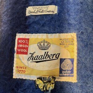 Faalberg 100% Virgin Wool Blanket Leiden Holland Marshall Field 92x70 Blue Plaid